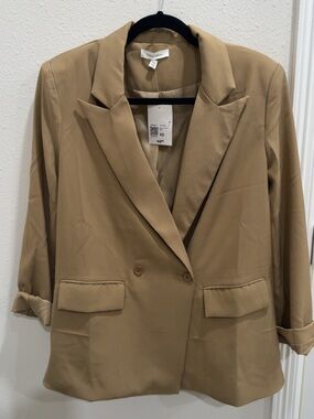 NWT Oversized Tan Women's Double-Breasted Blazer XS